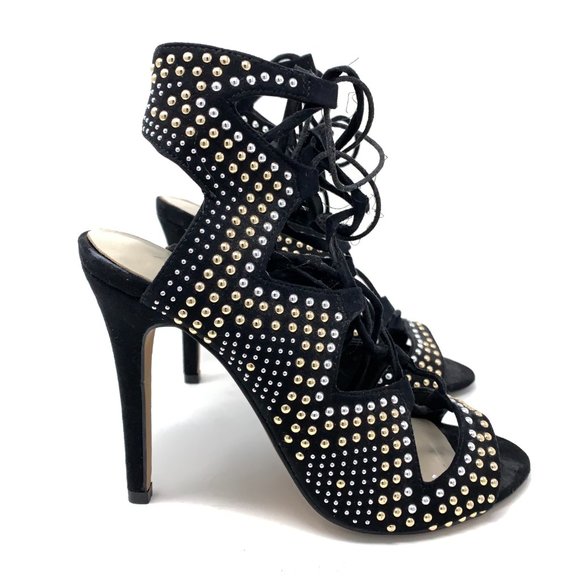 Aldo Finelli Suede Beaded Stud Lace Heels Sz 7.5 - Picture 3 of 8